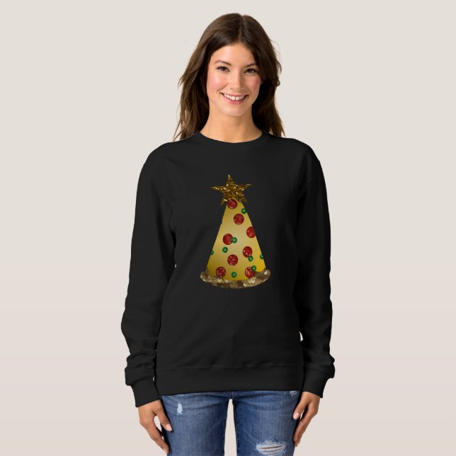 glitter pizza christmas tree womens sweatshirt (Front Full)