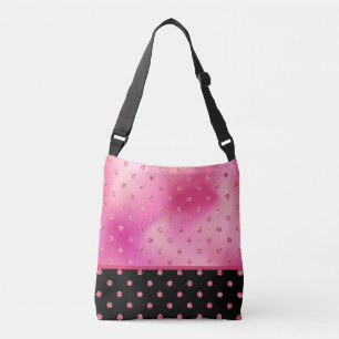 Glitter Polka Dots on Shades of Pink & Black  Crossbody Bag