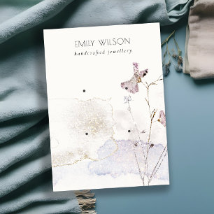 Glitter Pressed Flowers Earrings 2 Stud Display Business Card