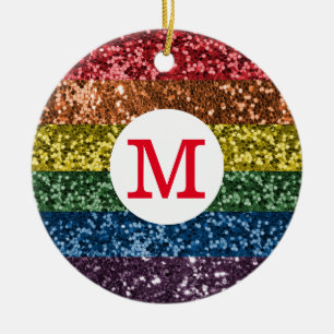 Glitter Pride Rainbow Monogram Sparkle Ceramic Tree Decoration