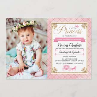 Glitter Princess 1st Birthday Party Invitations