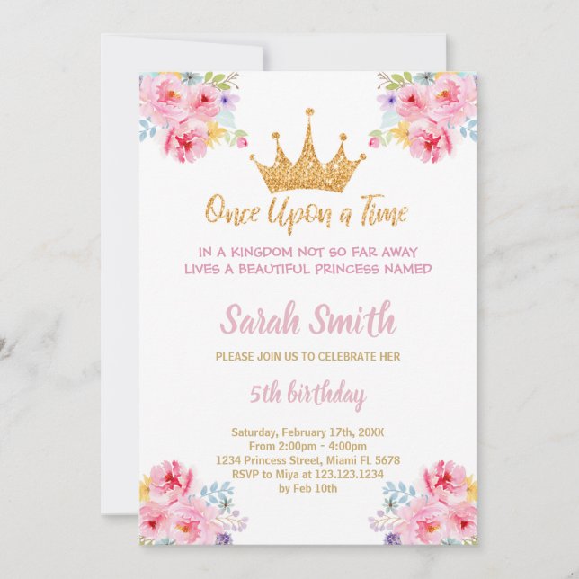  Glitter Princess Birthday Invitation (Front)