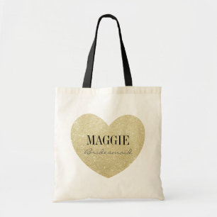 Glitter-Print Heart Shape Bridesmaid personalised Tote Bag
