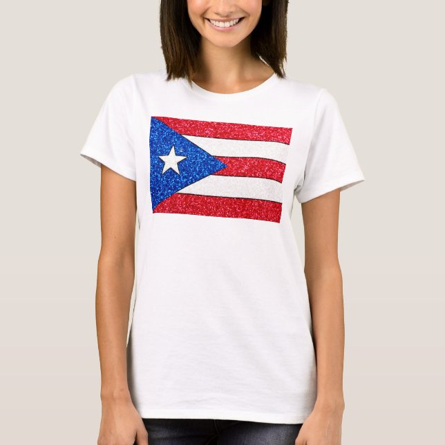 Glitter Puerto Rico flag ladies strap shirt (Front)