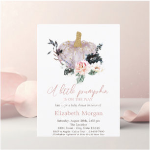 Glitter Pumpkin,Flowers Watercolor Baby Shower Invitation