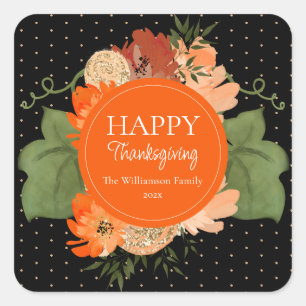 Glitter Pumpkin Happy Thanksgiving Custom Square Sticker