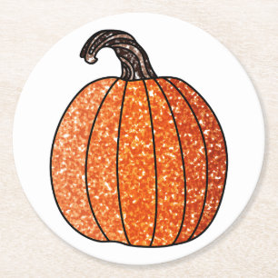 Glitter Pumpkin Round Paper Coaster