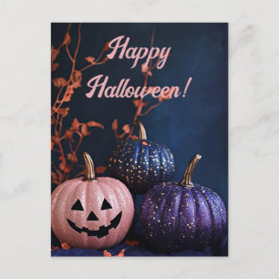 Glitter Pumpkins Halloween Greeting Card