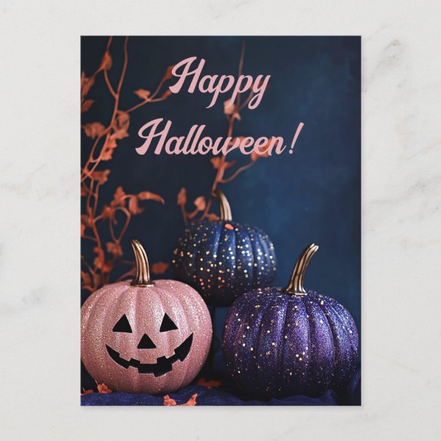 Glitter Pumpkins Halloween Greeting Card (Front)