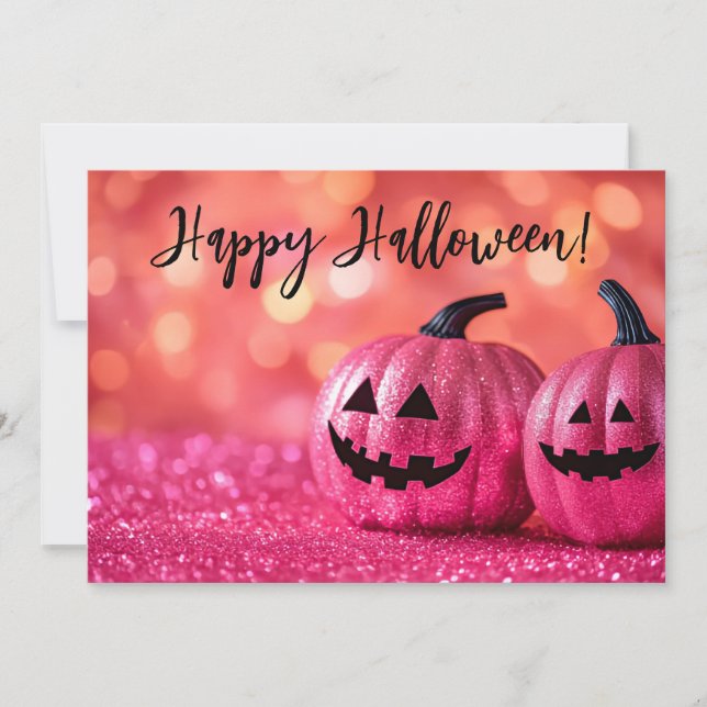 Glitter Pumpkins Halloween Greeting Card (Front)