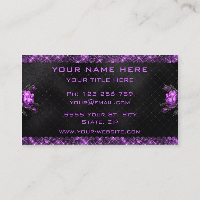 Glitter Purple Black Business Card Template (Back)