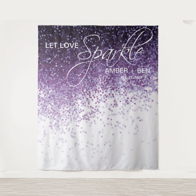 Glitter Purple Confetti Wedding Backdrop Reception Tapestry (Front)