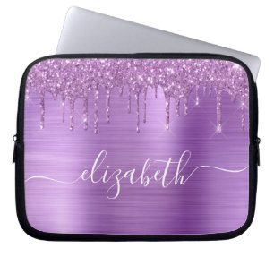 Glitter Purple Drips Monogrammed Laptop Sleeve