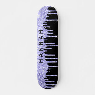 Glitter Purple Drips Personalised Black Skateboard