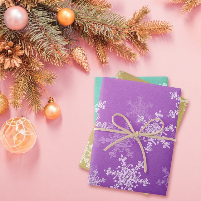 Glitter Purple Emerald Golden Snowflakes Christmas Wrapping Paper Sheet (Creator Uploaded)