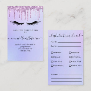 Glitter Purple Eyelash Extension Client Record Bus Business Card