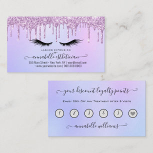 Glitter Purple Eyelash Extension Loyalty Business  Card