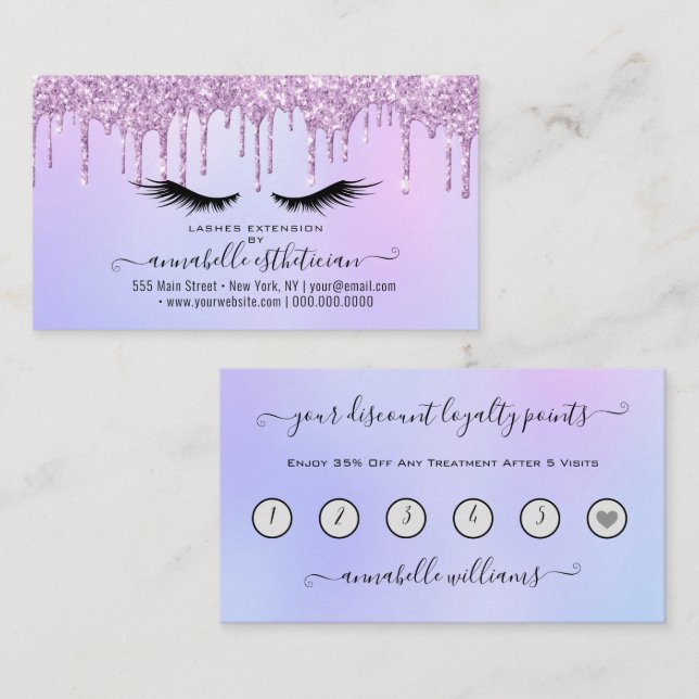 Glitter Purple Eyelash Extension Loyalty Business  Card (Front/Back)