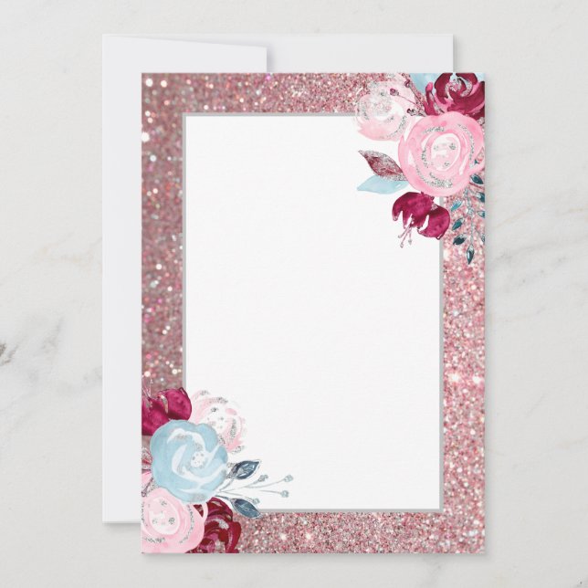 Glitter Purple Floral Blank Invitation (Front)