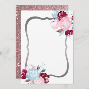 Glitter Purple Floral Blank Invitation