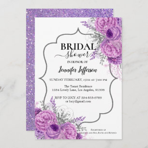 Glitter Purple Floral Bridal Shower Invitation