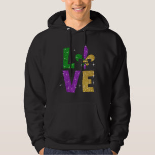 Glitter Purple Gold Love Letter Mardi Gras Festiva Hoodie