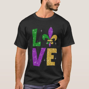 Glitter Purple Gold Love Letter Mardi Gras Festiva T-Shirt