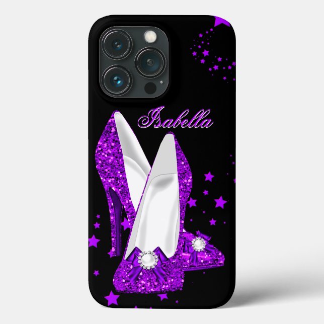 Glitter Purple High Heels Black Case-Mate iPhone Case (Back)