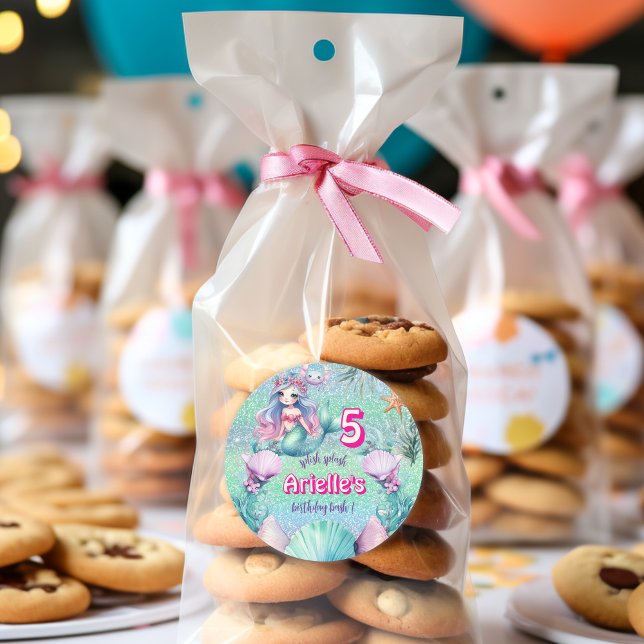 Glitter Purple Mermaid birthday  Classic Round Sticker (Creator Uploaded)