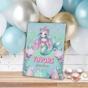 Glitter Purple Mermaid birthday Favours Pedestal Sign