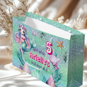 Glitter Purple Mermaid birthday  Large Gift Bag
