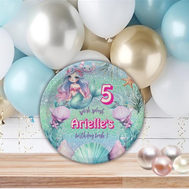 Glitter Purple Mermaid birthday  Paper Plate (Creator Uploaded)