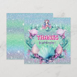Glitter Purple Mermaid birthday Thank You Card