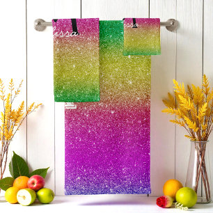 Glitter Purple Pink Gold Yellow Modern Bath Towel Set