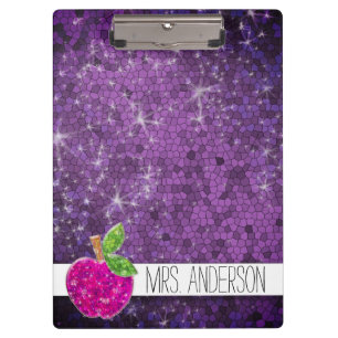 Glitter Purple Pink Teachers Apple Classroom Name Clipboard