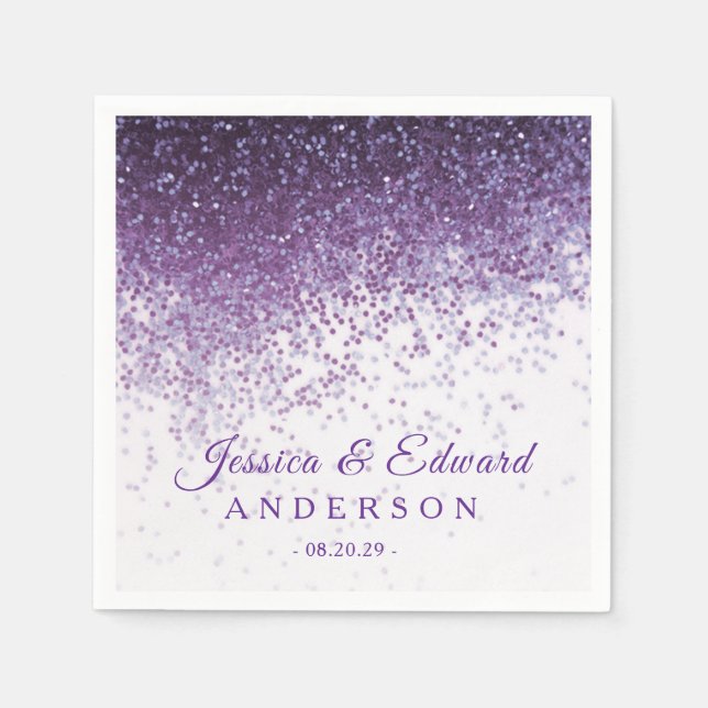 Glitter Purple & Silver Confetti Custom Paper Napkin (Front)
