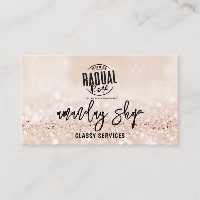 Glitter QR Code Logo Online Shop Light Pink Business Card (Front)