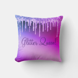 Glitter Queen Glitter Girly Pretty Purple Throw Cushion