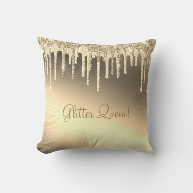 Glitter Queen Gorgeous Gold Girly Sparkle Cushion (Front)