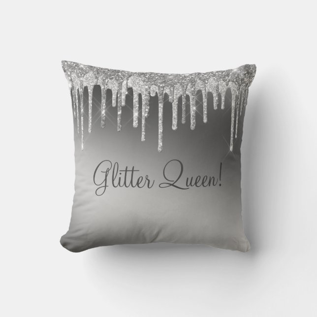 Glitter Queen Gorgeous Gold Girly Sparkle Shiny Cushion (Front)