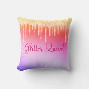 Glitter Queen Hot Pink Sparkles Bling Glam Cushion