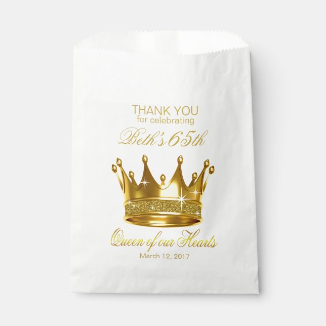 Glitter Queen of our Hearts 65th Birthday Crown Favour Bags (Front)