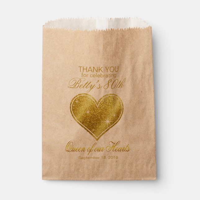 Glitter Queen of our Hearts 80th Birthday Favour Bags (Front)
