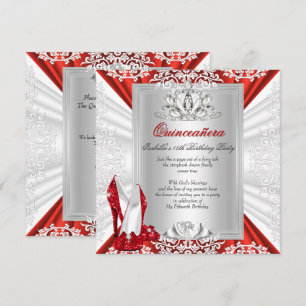 Glitter Quinceanera 15th Birthday Party Red Heels Invitation