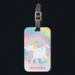 Glitter Rainbow and Unicorn with Personalised Name Luggage Tag<br><div class="desc">This magical and enchanting luggage tag features a soft, pastel coloured rainbow background. A glitter style rainbow is printed in the centre with a cute unicorn in front. Several sparkly, gold glitter stars are placed around the unicorn and rainbow. The bottom of the tag features clouds with a sample personalised...</div>