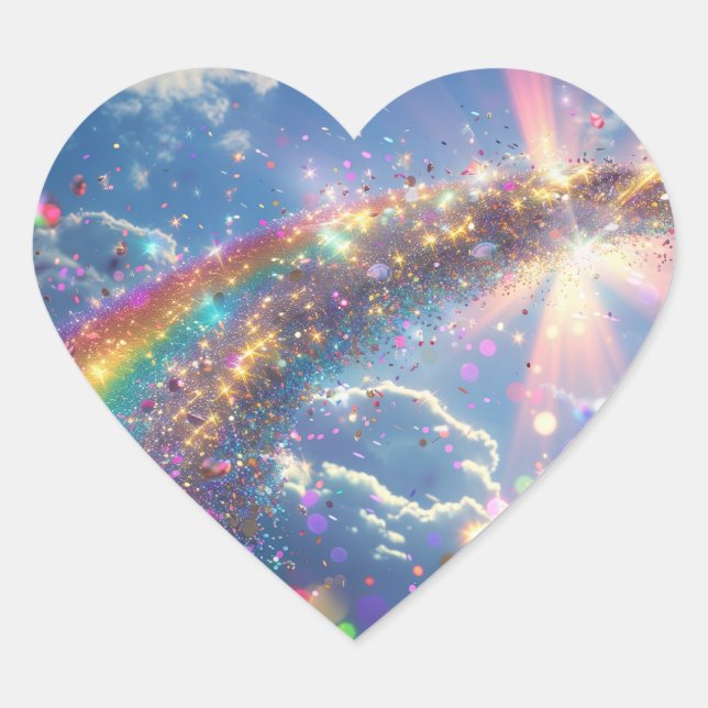 Glitter Rainbow Digital Art Heart Sticker (Front)