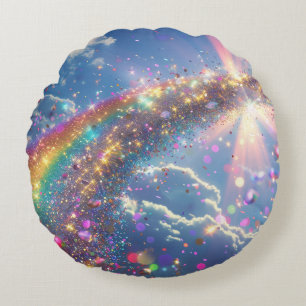 Glitter Rainbow Digital Art Round Cushion