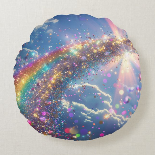 Glitter Rainbow Digital Art Round Cushion (Front)