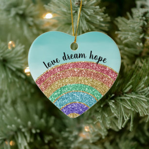 Glitter Rainbow Love Dream Hope Personalized Ceramic Tree Decoration