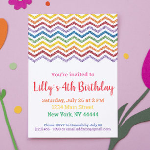 Glitter Rainbow Party Invitation in Chevron